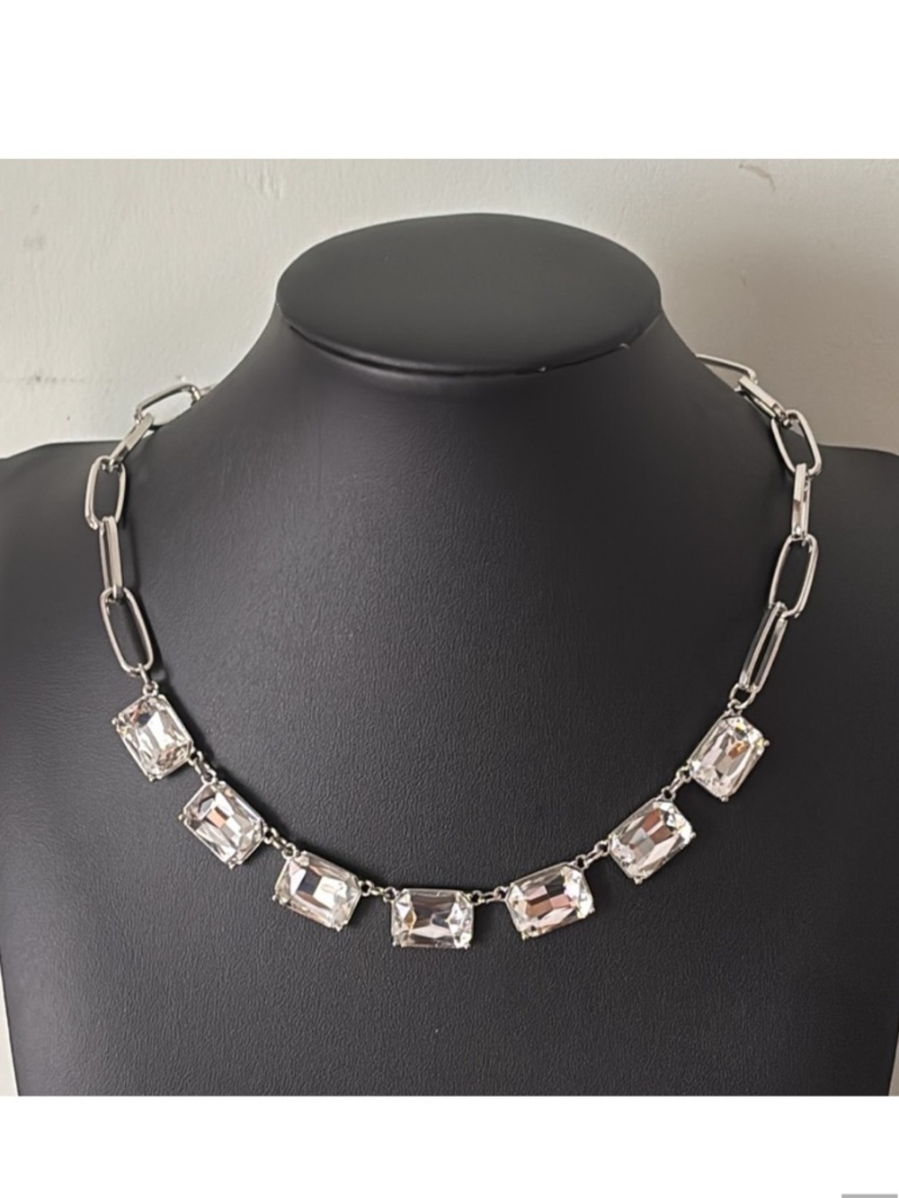 Nordstrom Rack Silver Chain Link Necklace with Clear Stones
